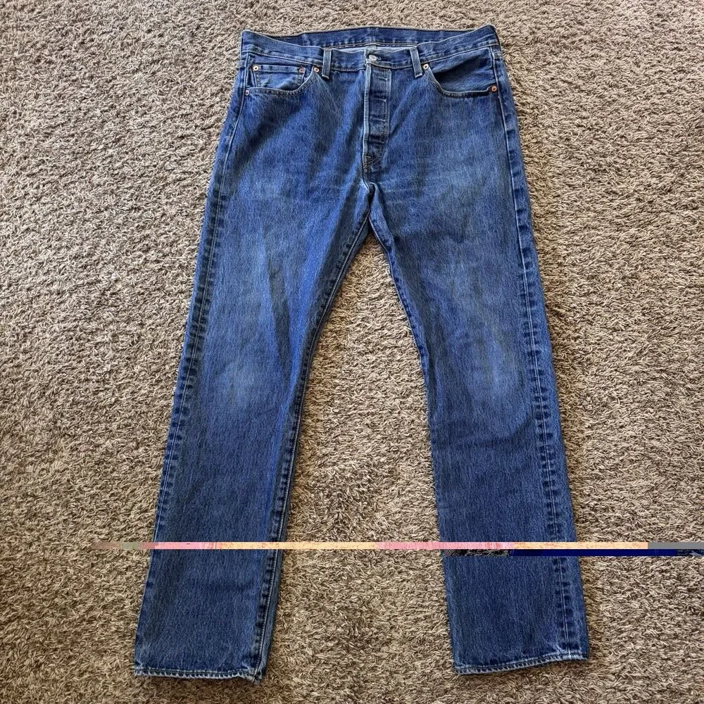 Levis 501 Jeans Mens 36x34 Blue Button Fly Denim Pants Classic Straight